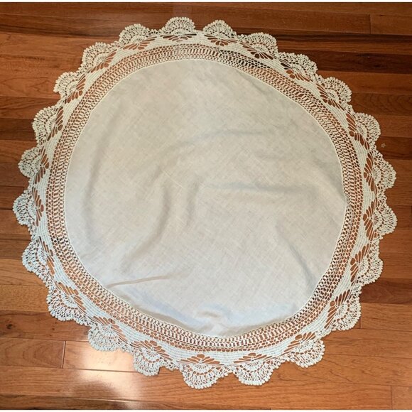 Handmade Round Lace Tablecloth with Intricate Crochet Details White 36 Inches - Picture 6 of 11